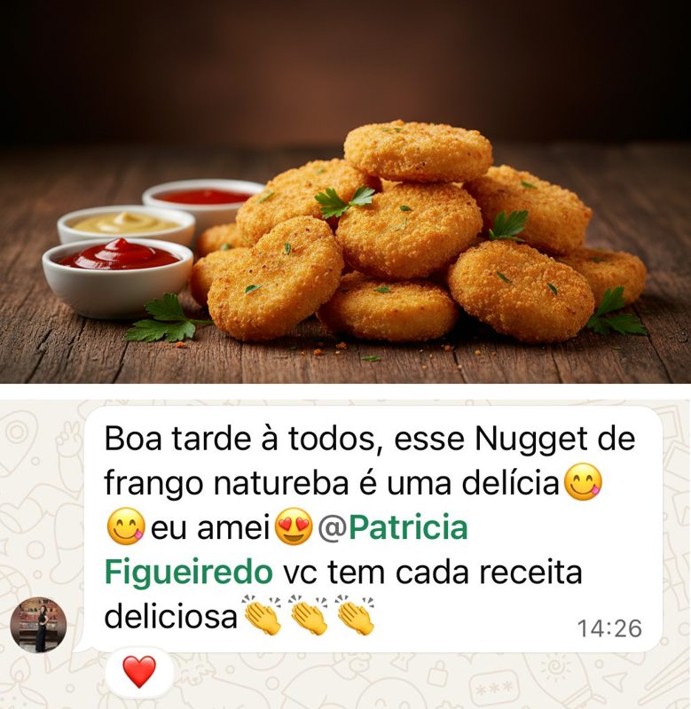 Print de aluna elogiando o nugget de frango natureba